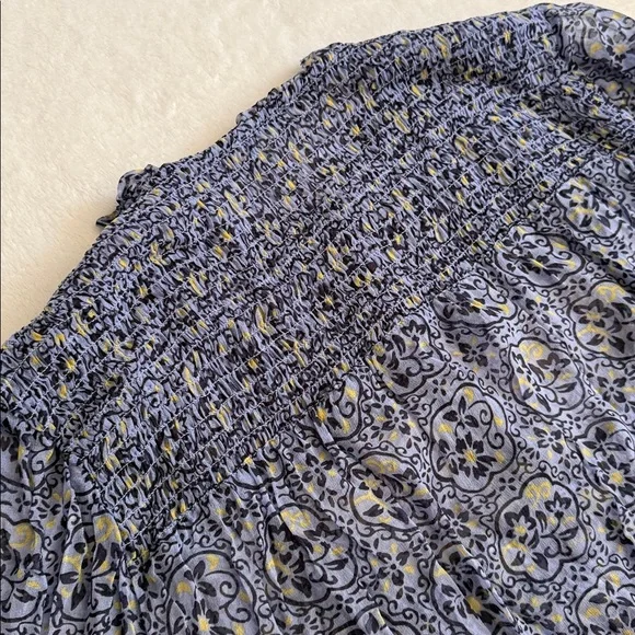 Sundance | Arabesque Smock & Ruffle Popover Cupro Boho Blouse Top Blue Iris (L) - Picture 12 of 16